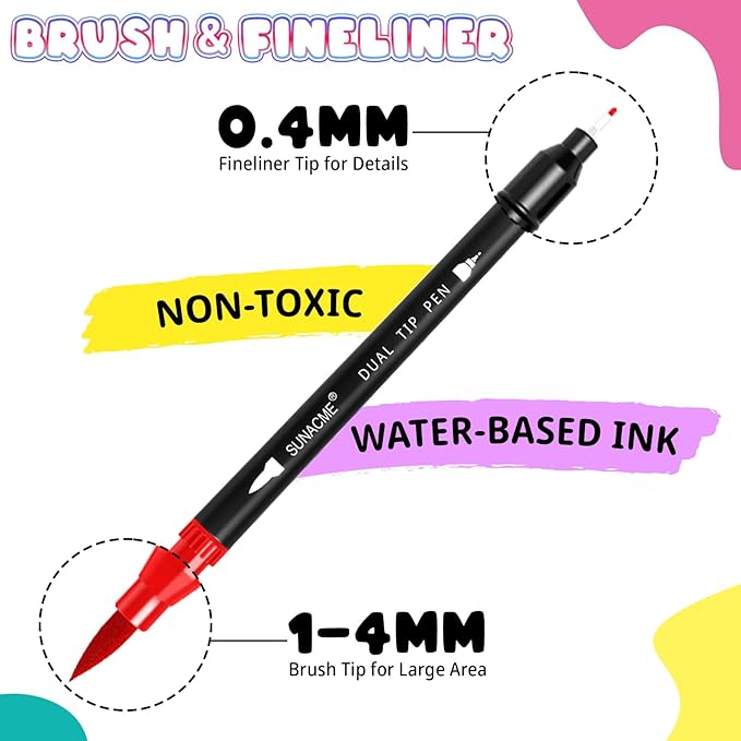 36 Dual Brush Marker Pens, 36 Colors Art Marker Set with Brush Tip and Fineliner Tip for Adults Coloring Books, Aesthetic School Art Supplies No Bleeding