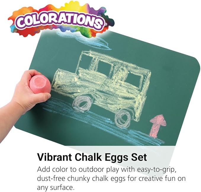 Colorations Chunky Chalk Eggs, Set of 18, for Kids and Toddlers, Easy Grip, Non-Toxic, Assorted Colors, 2 1/8 X 1 1/2 inches, Outdoor Play, Create, Drawing, Assorted Set (CHALKEGG)