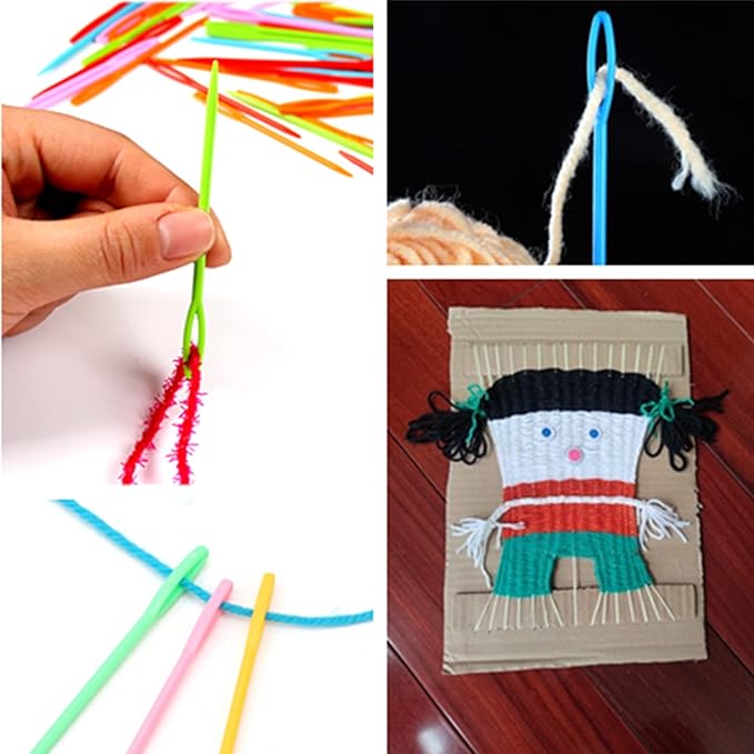300 Piece Plastic Sewing Needle Set - Big Eye Safety Yarn & Crafting Needles - 3.54" Long - Ideal for Kids' Crochet, Darning & Handmade Projects - Random Color