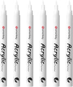 White Paint Marker Pens 6 Pack 0.7mm Extra Fine Tip, Permanent Acrylic Ink for Rock, Wood, Metal, Glass, Ceramic, Plastic, Canvas, Pens for DIY Crafts, Art & Fine Detailing