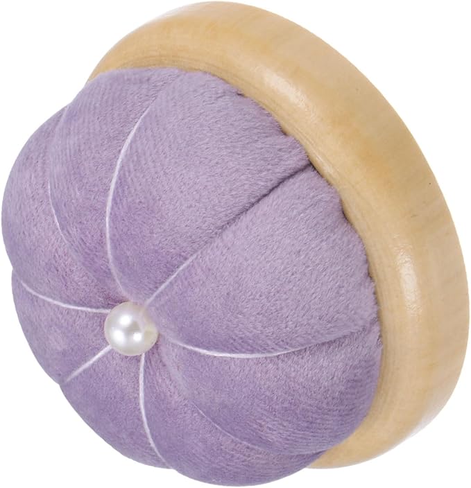 HARFINGTON Wooden Base Pin Cushion Japanese Style Cute Needle Holder Pincushions Round for Sewing Quilting Needlework DIY Crafts, Light Purple