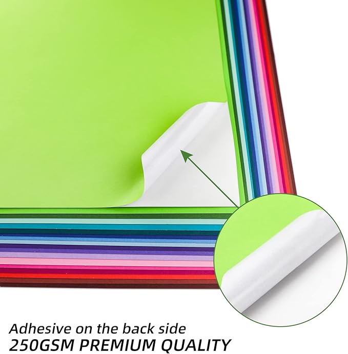 Gocreate 36 Sheets Colored Printable Smart Sticker Paper, Colorful Sticky Cardstock Thick Self Adhesive Backing A4 Smooth Sticker Paper for Craft Inkjet Printer (18 Colors, 250 gsm)