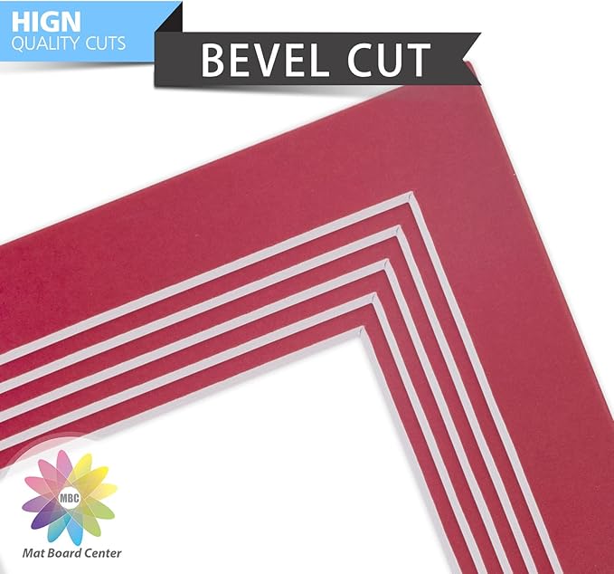 Mat Board Center, Pack of 10, 5x7 for 4x6 China Red Color Mats - Bevel Cut, Acid Free, 4-ply Thickness, White Core - for Pictures, Photos, Framing