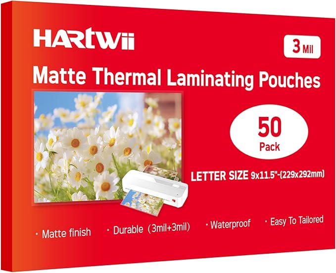 Matte Laminating Sheets 9 x 11.5 Inches, 3 Mil Thick, 50 Pack,Clear Anti-Glare 8.5 x 11 Matte Thermal Laminating Pouches for Letter Size (50)