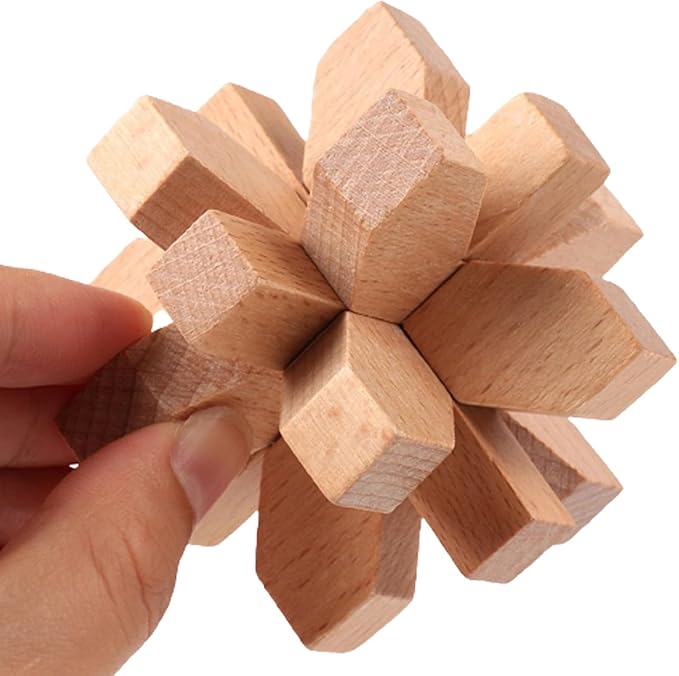 VolksRose 9pcs Wooden Brain Teaser Puzzles, IQ Challenge Puzzle Games, Logic Mind Puzzle Box Lock Toy Disentanglement 3D Small Brain Puzzle Gift Set for Adults Teenagers Kids, 1.8inch 4.5cm