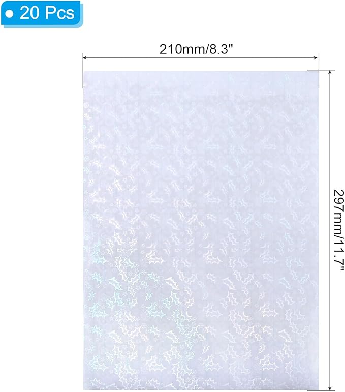 PATIKIL 11.7x8.3" Holographic Sticker Paper, 20Sheets A4 Polypropylene Self-Adhesive Transparent Waterproof Laminate Overlay Film for Photo Cards Scrapbook Decorations, Christmas Ribbon