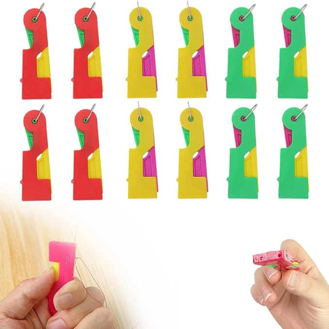 Automatic Needle Threader,2024 New Plastic Needle Threaders,Used to Quickly Thread The Thread Into The Needle Hole, Suitable for The Elderly and Those Who Like to Do Needlework(Random Color) (12 PCS)