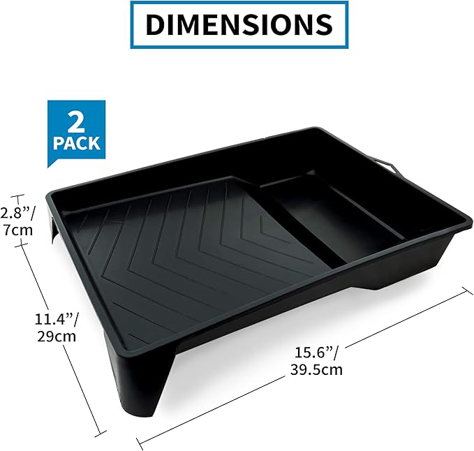 Precision Defined Paint Trays 9-Inch, Paint Roller Trays Set 2-Pack, Plastic Paint Pan for 9-Inch Roller Brushes, Painting Tray for Painting with Deep Paint Pocket, Disposable Paint Tray
