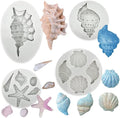 4 PCS Marine Theme Cake Fondant Silicone Mold Seashell Conch Starfish Baking Molds for DIY Cake Decoration Chocolate Candy Polymer Clay Crafting Projects