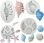 4 PCS Marine Theme Cake Fondant Silicone Mold Seashell Conch Starfish Baking Molds for DIY Cake Decoration Chocolate Candy Polymer Clay Crafting Projects
