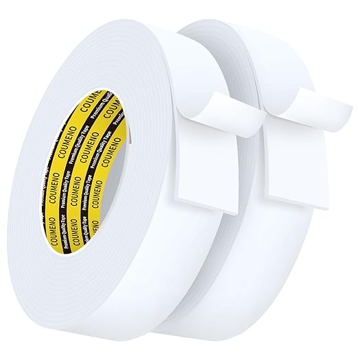 2Pack 2inX16.4FT Double Sided Foam Strip, EVA Foam Tape, Double Sided Sponge Adhesive Mounting Tape for Home Office Decor White