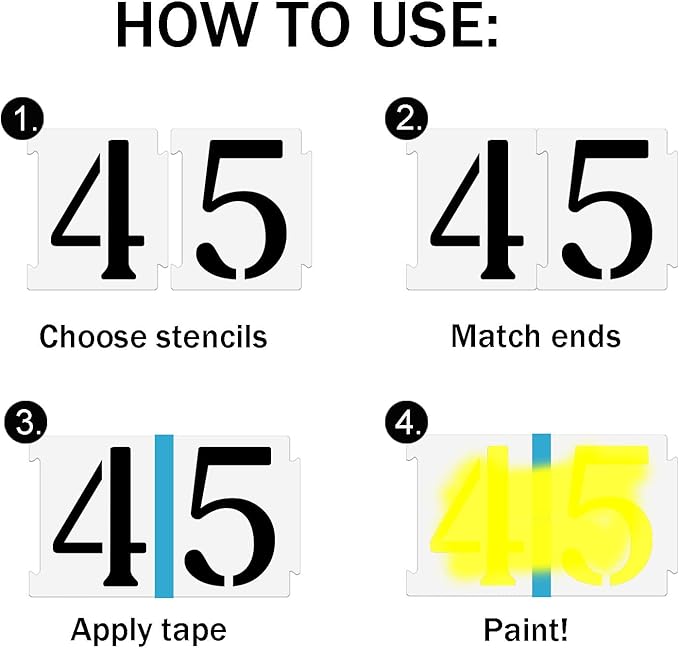 YEAJON 6 Inch Curb Stencil Kit 0-9 Address Number Stencils, 20Pcs Reusable 14 Mil Mylar Plastic Templates for Painting on Road, Wall, Wood, Mailbox