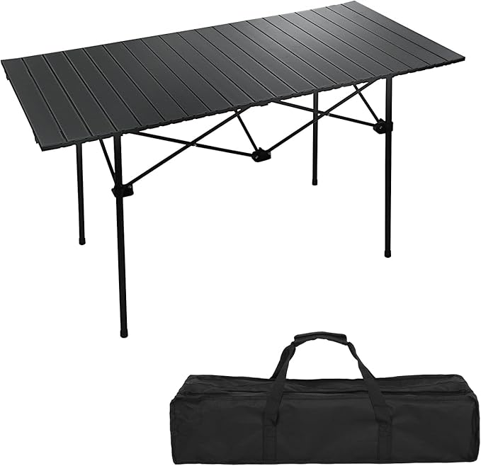 Camping Table 4Ft Folding Table Folding Picnic Aluminum Roll up Camp for Outdoor Beach Grill BBQ Travel Black