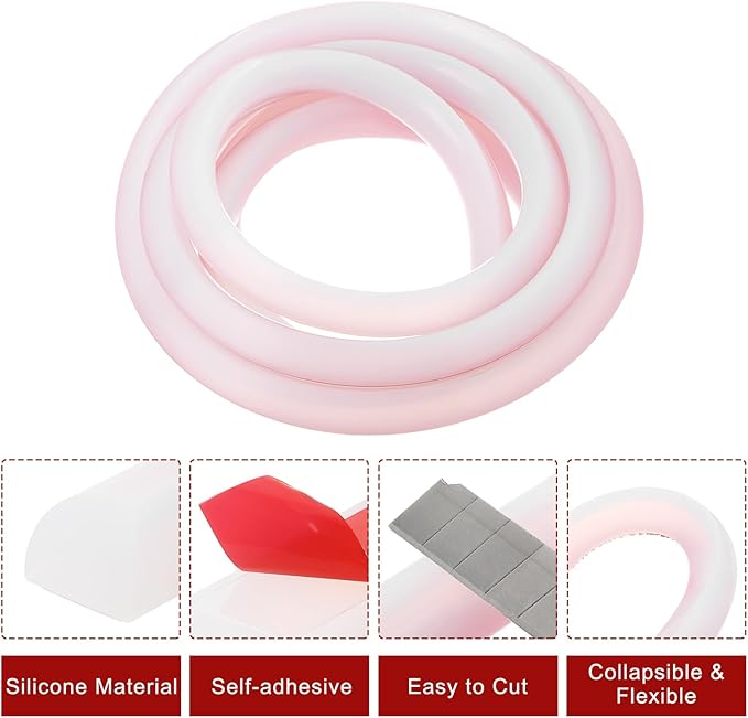 uxcell Flexible Molding Trim, 118 Inch Flexible Quarter Round Molding Silicone Peel and Stick Trim Self Adhesive Shower Water Barrier for Corner Decor Bathroom Kitchen, Transparent