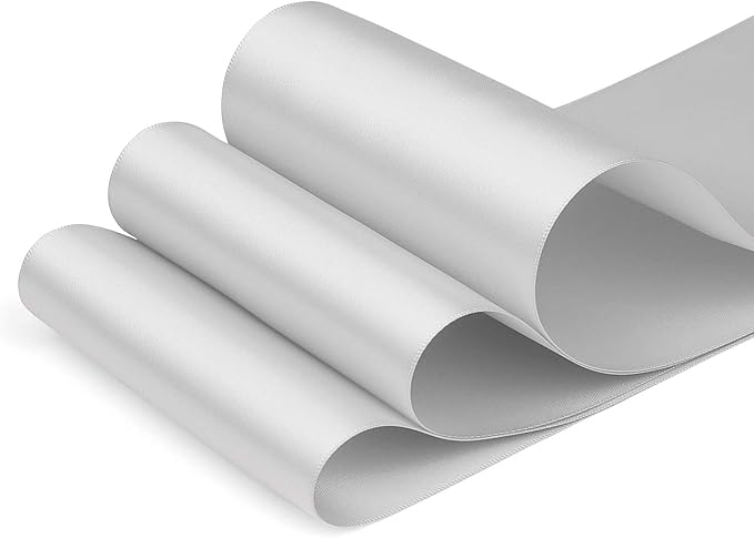 Humphrey's Craft 4 Inch Silver Double Faced Satin Ribbon - 5 Yards Variety of Color for Crafts Gift Wrapping Cutting Ceremony Decoration Sewing Chair Sash Wedding and Dining Tables.