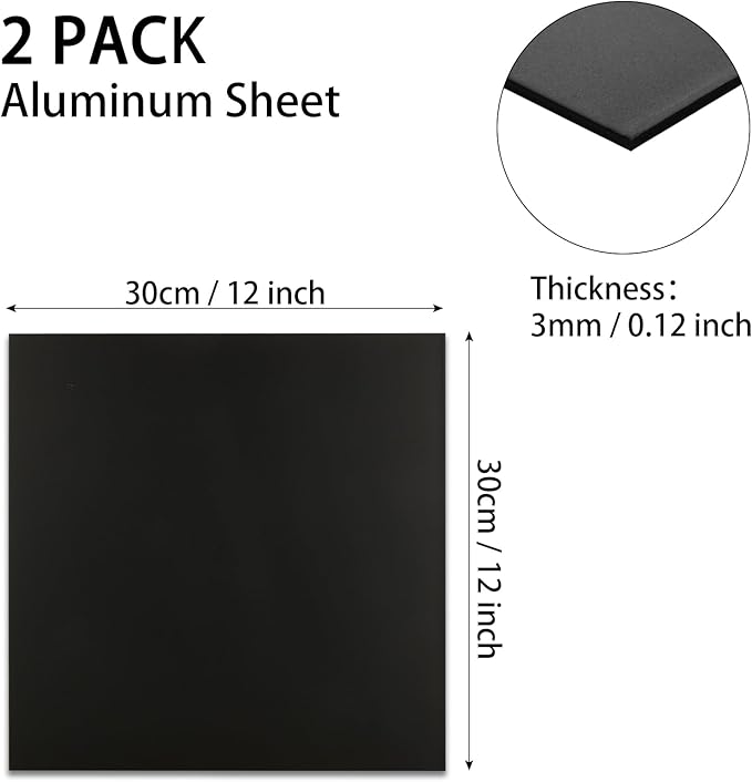 2 Pack 12 x 12 x 1/8 (0.12") Inch 5052 Anodized Aluminum Sheet, 3 mm Thick Black Laser Engraving Blanks, Anodized Aluminum Metal Plate for Crafting Printing