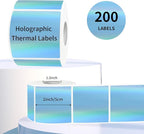 2" x 2" Square Thermal Labels Stickers, Holographic Thermal Stickers Labels, Waterproof Glitter Direct Thermals Label for Small Business, DIY Design- Holographic Blue