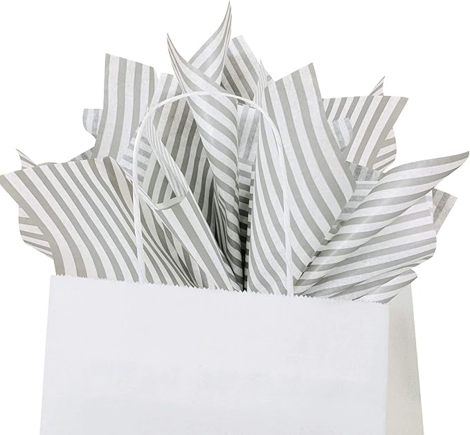 Flexicore Packaging Gray Pin Stripe Print Gift Wrap Tissue Paper Size: 15 Inch X 20 Inch | Count: 50 Sheets | Color: Gray Pin Stripe