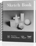 Yagol Sketch Book 9x12 Inch 100 Sheets 68LB/100GSM, Sketch Pad with Spiral-Bound Art Paper for Drawing and Painting for Pencils, Charcoal, Dry Media
