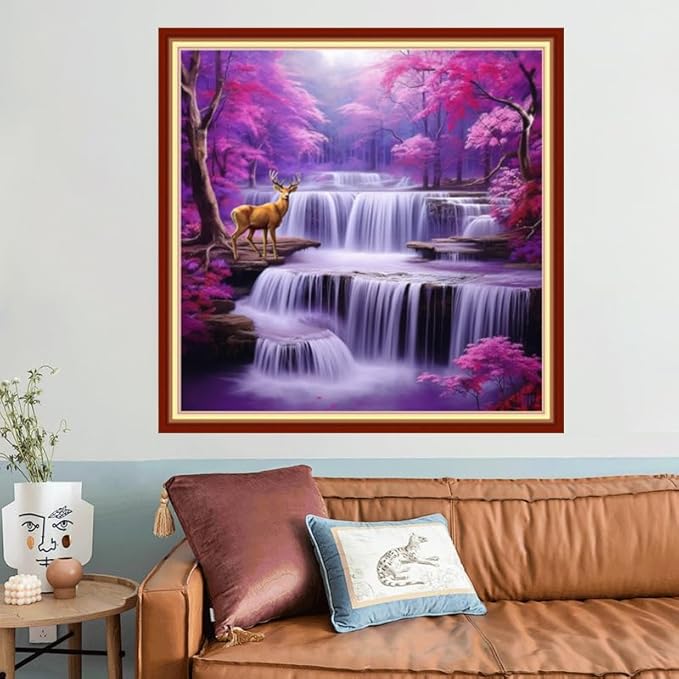 Joyhoor Stamped Cross Stitch Kits for Beginners, Needlepoint Kits for Adults, 11CT Counted Embroidery Kits-Enchanting Waterfall 18x18 inchs