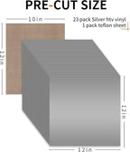 HTVRONT Silver HTV Heat Transfer Vinyl Bundle: 24 Pack 12"x12" Iron on Vinyl Sheets for T-Shirt (1 PTFE Sheet Included), PU HTV Easy to Cut & Weed for Heat Design