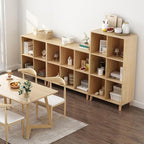 IOTXY Open Cube Low Bookcase - 3-Tier Freestanding Storage Display Cabinet Organizer with Legs for Home Office, 11-Cubes Open Shelf Short Bookshelf, Oak