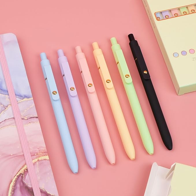 Ddaowanx Colored Gel Pens, 0.5mm Fine Point Retractable,Colorful Pens for Journaling,School Supplies, Gifts for Nurse and Teens, Stockings Stuffers for Women(6Pcs-Aesthetic Colors)