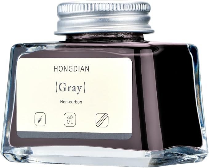 Hongdian Fountain Pen Bottled Ink Gray, 60ml Fountain Pen Ink Bottled for Writing and Calligraphy, Non Carbon
