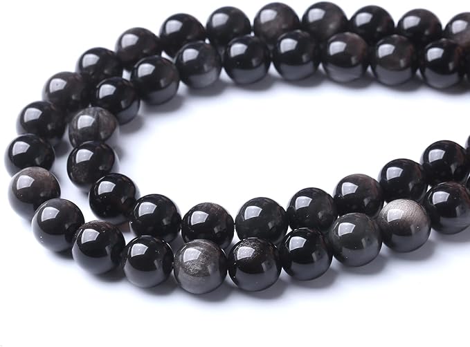 32pcs 12mm AAA Natural Obsidian Stone Beads Gemstone Round Loose Beads for Jewelry Making DIY Bracelet (Sliver Color Obsidian Stone, 12mm)