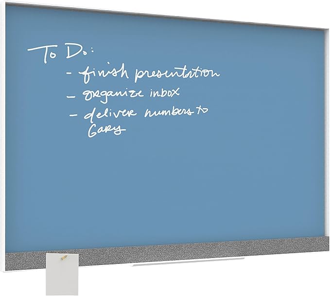 U Brands Magnetic Glass Dry-Erase Board, 24" X 18" Inches, Blue Surface, White Aluminum Frame