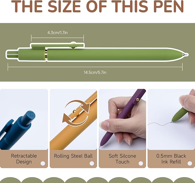 Gel Pens, 6 Pack Gold Retro 0.5mm Black Ink Pens Fine Point Smooth Writing Pens for School Office Supplies, Gifts for Women Girls