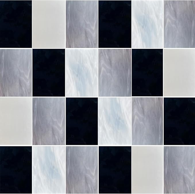 24 Sheets Stained Glass Sheet Black White Gray Collection, 4 X 6 inch Art Glass Mosaic Tiles for Crafts, Stained Glass Supplies for Stained Glass and Mosaic Projects
