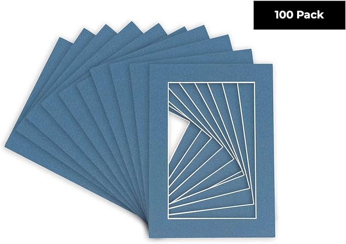 11x14 Mat for 8.5x11 Photo - Precut Steel Blue Picture Matboard for Frames 11 x 14 Inches - Bevel Cut to Display Art 8.5 x 11 Inches - Acid Free Pack of 100 MATS with Backing Boards & Clear Bags
