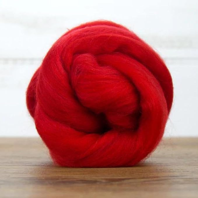 Revolution Fibers Merino Wool Roving | Premium Combed Wool Top | 22 Micron, Perfect for Felting Projects, Spinning, Wall Hangings and Tapestry (Scarlet)