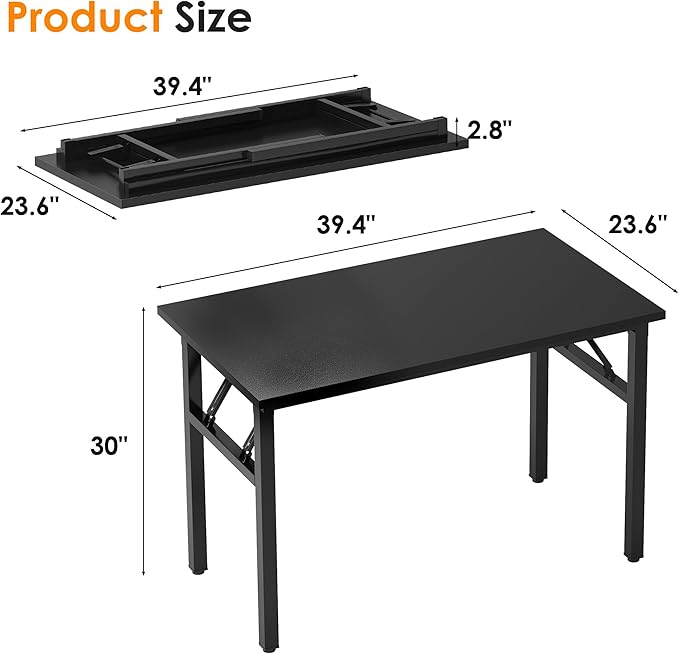 Need Folding Computer Desk - 39.4 Inch Foldable Office Writing Work Study Kids Student Teacher Home Bedroom Table for Small Space, Black