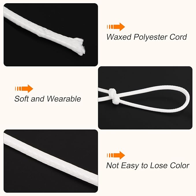 MECCANIXITY Waxed Cord 2mm Waxed Polyester Cord 98 Yard Wax String for Bracelet Making, Necklaces, Beading, Jewelry Making and DIY Crafts(White)