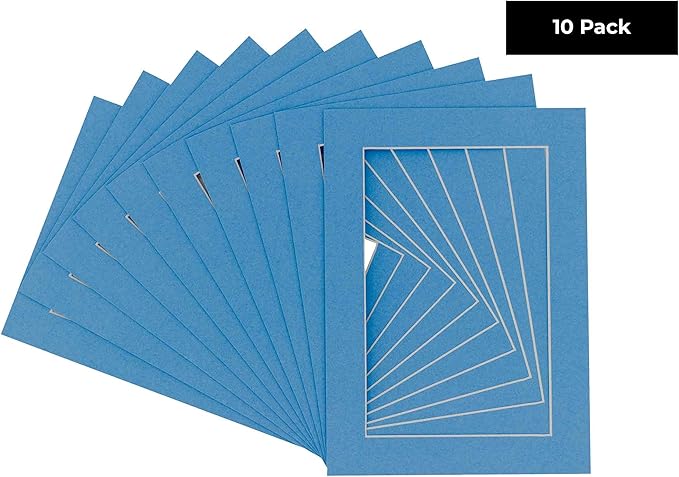 6x8 Mat for 8x10 Frame - Precut Mat Board Acid-Free Show Kit with Backing Board, and Clear Bags Bay Blue 6x8 Photo Matte Made to Fit a 8x10 Picture Frame Matboard for Framing, Pack of 10 Mats