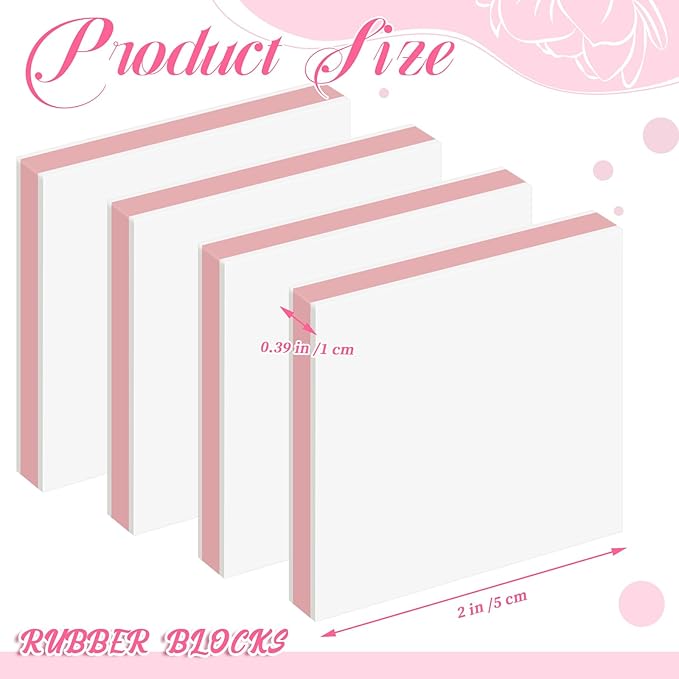 Frienda 24 Pcs 2" x 2" Rubber Carving Blocks Linoleum Blocks for Printmaking, Stamp Making, DIY Crafting, Scrapbook, Painting, Soft and Easy to Carve (White Pink)