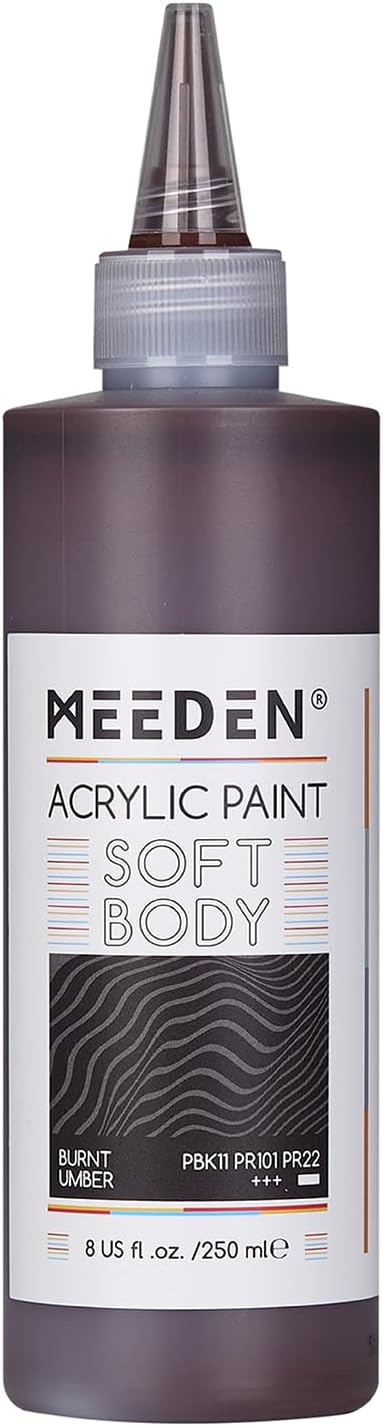 MEEDEN Burnt Umber Acrylic Paint: Matte Finish 250ml/8.45oz Soft Body Bulk Acrylic Colors in Matte Finish - Fluid Flow Art Paints for Artists Canvas Painting