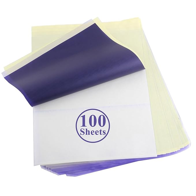100 Sheets Tattoo Transfer Paper A4 Size Professional Thermal Stencil Paper for Artists, Dual Use with Copier or Hand Drawing, Cut-to-Fit Design