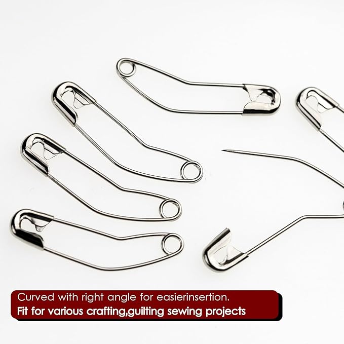 100 Pack Curved Safety Pins for Quilting Basting Pins 54mm/2inch Quilting Safety Pins Stainless Steel Quilting Pins