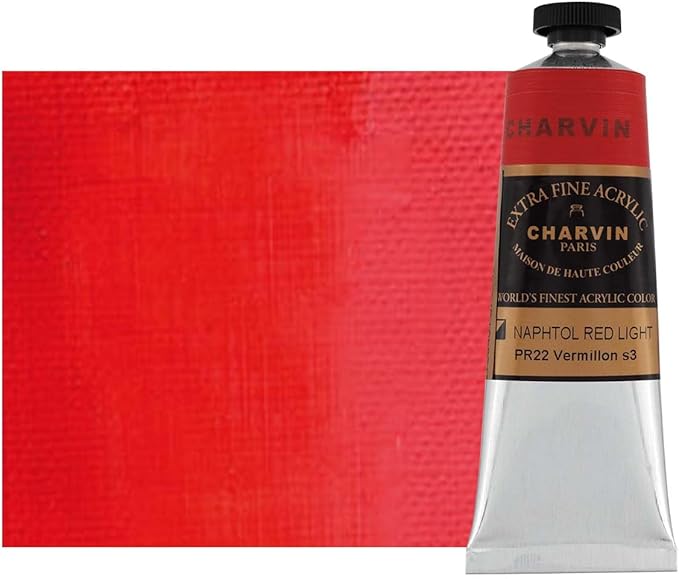 Charvin Extra Fine Professional Acrylic Paint - Napthol Red Light, 60ml Tube, Triple-Milled, Lightfast Pigments, Open Stock Artist Acrylic Paints in Nature-Inspired Hues