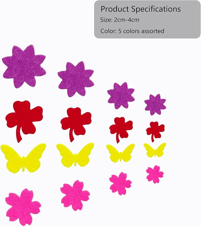 Felt Stickers, Self Adhesive Flower Butterfly Clover Assorted Shapes, Greeting Cards Decorative Stickers with Assorted Colors and Sizes Packing for Kid's Arts Craft Supplies