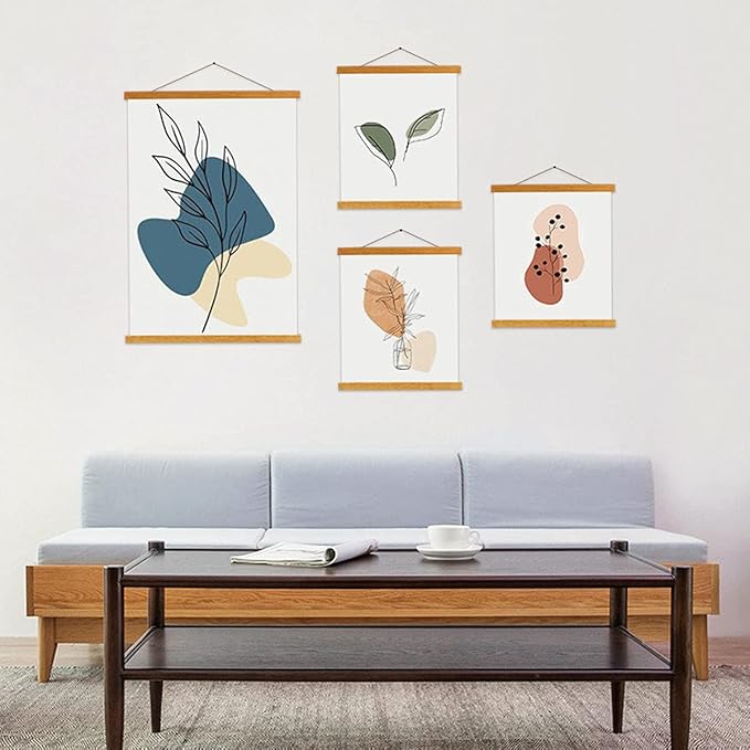 Ywlake Magnetic Poster Hanger, 20x28 20 x 30 20x24 Poster Frame Wood Wooden Magnet Print Posters Dowel Scroll Hanger Hangers Hanging Kit for Walls Map Canvas Artwork (Teak Wood,20")