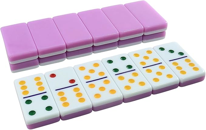 IDTQ Dominoes Set for Adults, Double 6 Dominos Game Set with 28 Domino Tiles Double with Upscale Gift Boxes -7 Polyhedral Dice -Classic Board Games (Pink)