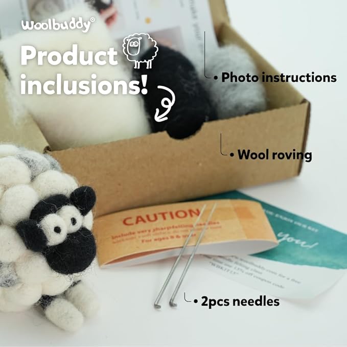Woolbuddy Needle Felting Kit for Beginners & Adults – DIY Sheep Animal Craft Kit – Complete Starter Set with Wool, Needles & Step-by-Step Instructions