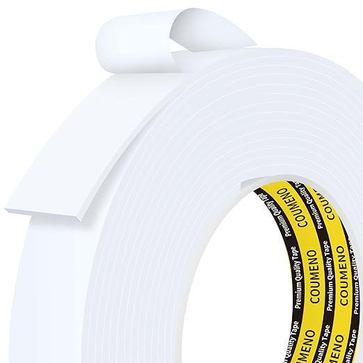 Double Sided Foam Strip, EVA Foam Tape, Double Sided Sponge Adhesive Mounting Tape for Home Office Decor 0.98inX16.4FT White
