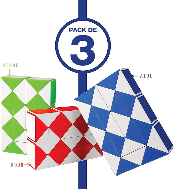 Neliblu Sensory Fidget Snake Cube Twist Puzzles - Stocking Stuffers - Bulk Pack of 3 Assorted Colors