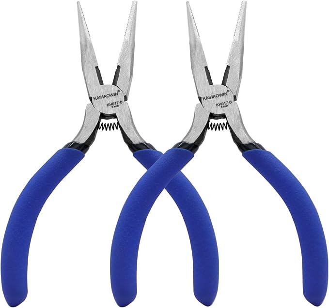 Mini Needle Nose Pliers 5"-2 Pack KAIHAOWIN Small Long Nose Pliers with Wire Cutters, Spring Loaded Thin Needle Nose Pliers, Precision Pliers Set for Crafts/Jewelry Making/Tiny Project