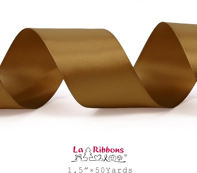 LaRibbons 1 1/2 Inch 50 Yard Double Faced Satin Ribbon,Pale Gold Satin Craft Fabric Ribbon for Gift Wrapping Floral Bouquets Wedding Party Decoration